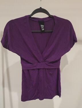 Lilikoi - Purple V-Neck Wrap-Style Short Sleeve Top